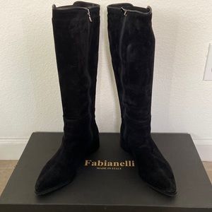 Fabianelli leather black tall shaft side gore suede zipper elastic boots size 7